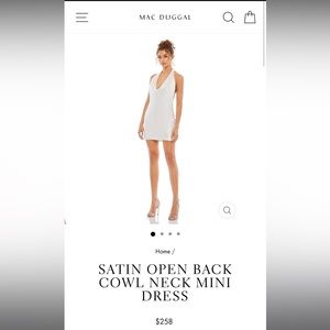 Mac Duggal Satin Cowl Neck mini dress